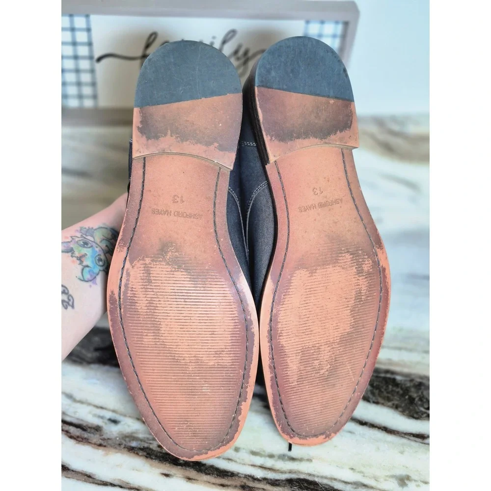 Ashford Hayes Reboot Mens 13M Charcoal Gray‎ Denim Texture Lace Up Dress Shoes